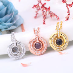 925 Silber Personalisierte Kette mit Bild im Stein - runder Ringanhänger mit Foto Projektion