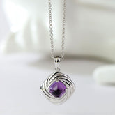 925 Silber Personalisierte Foto Medaillon Kette mit Bilder &Text – Vintage Quadratischer Anhänger mit Natürlichem Amethyst,Geschenk für Frauen
