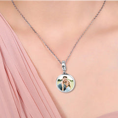 Personalisierte 925 Silber Kette mit Bild – Rund Foto Anhänger,Perfektes Erinnerung Geschenk für Mann Frau