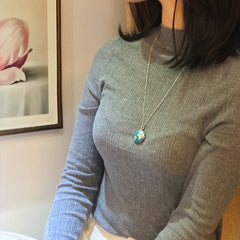 925 Silber Personalisierte Runden Medaillon Kette - Blauer Erdkugel Anhänger mit Goldenes Land