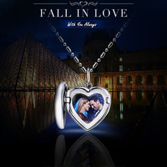 Personalisierte 925 Silber Medaillon Kette mit Foto - öffnbar Polierter Herz Anhänger,Erinnerungs Schmuck Geschenk für Freund Ehefrau Mutter