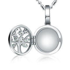 Personalisierte 925 Silber Medaillon Halskette mit Foto - Lebensbaum Anhänger, grüner Kristall, Weihnachtsgeschenk für Freundin, Ehefrau, Mutter