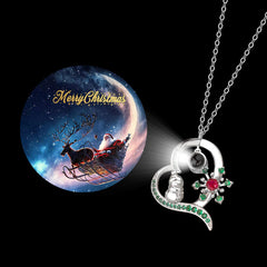 Personalisierte Foto Kette mit Bild & Text - Rot-Grün-Zirkon-Schneemann-Schneeflocken Herz Anhänger, Kreative Geschenk für Frauen Mädchen