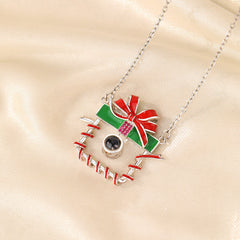 Personalisierte Projektions Kette mit Foto & Text im Stein – Geschenkbox Anhänger mit Schleife,Festlicher Party Schmuck Geschenk