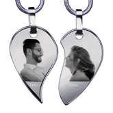 Personalisierte Herz-Partnerketten Zweiteilige Puzzlekette für Paare – Wolfram Ketten, Gravur mit Bild & Namen