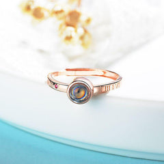 Personalisierter 925 Silber Ring mit Foto Projektion – Ring mit Römischer Zahlen Gravur und Edelstein