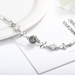 925 Silber Armband Bilder – Kleeblatt Zirkonia mit Bild Projektion,Foto Geschenk für Sie