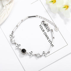 925 Silber Armband Bilder – Kleeblatt Zirkonia mit Bild Projektion,Foto Geschenk für Sie