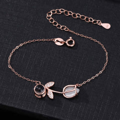 Foto Projektion Armband mit Bild im Stein - Katzenaugen Stein Rose amazgifts