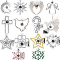Personalisierter Foto-Projektionsanhänger mit Gravur – Weihnachtsdeko & Geschenk mit Herz, Kreuz, Engel, Stern oder Schneeflocke