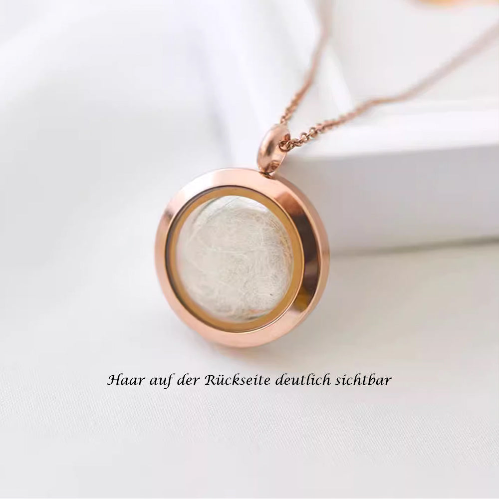 Personalisierter Edelstahl-Gedenkschmuck – Beidseitiger Glas-Urnenanhänger mit Bildgravur und Haaraufbewahrung