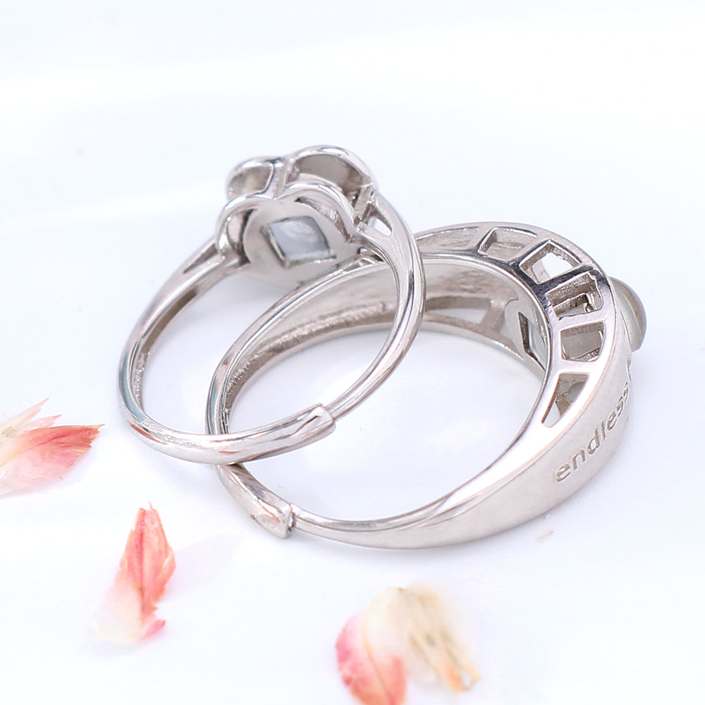 Personalisierte 925 Silber Paar Ringe mit Bild Text im Stein - Herz Ring Jahrestags Geschenk für Paare