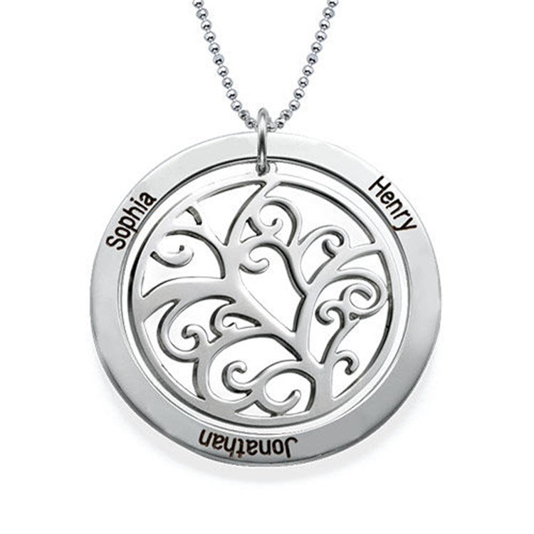 Personalisierte Lebensbaum Ring Namenskette mit Geburtssteinen – 925 Silber, Geschenk für Mama, Oma oder Teammitglieder