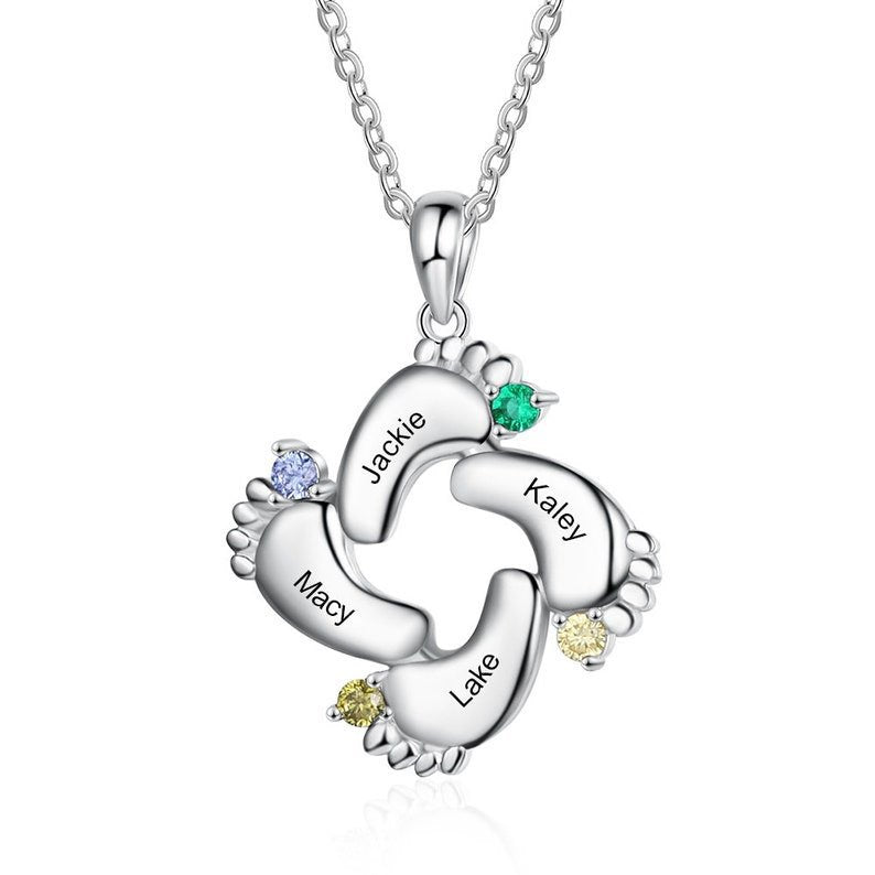 Personalisierte Namenskette mit Geburtsstein – Unendlichkeitsblume Füße,Kreative Geschenke für Mama und Oma