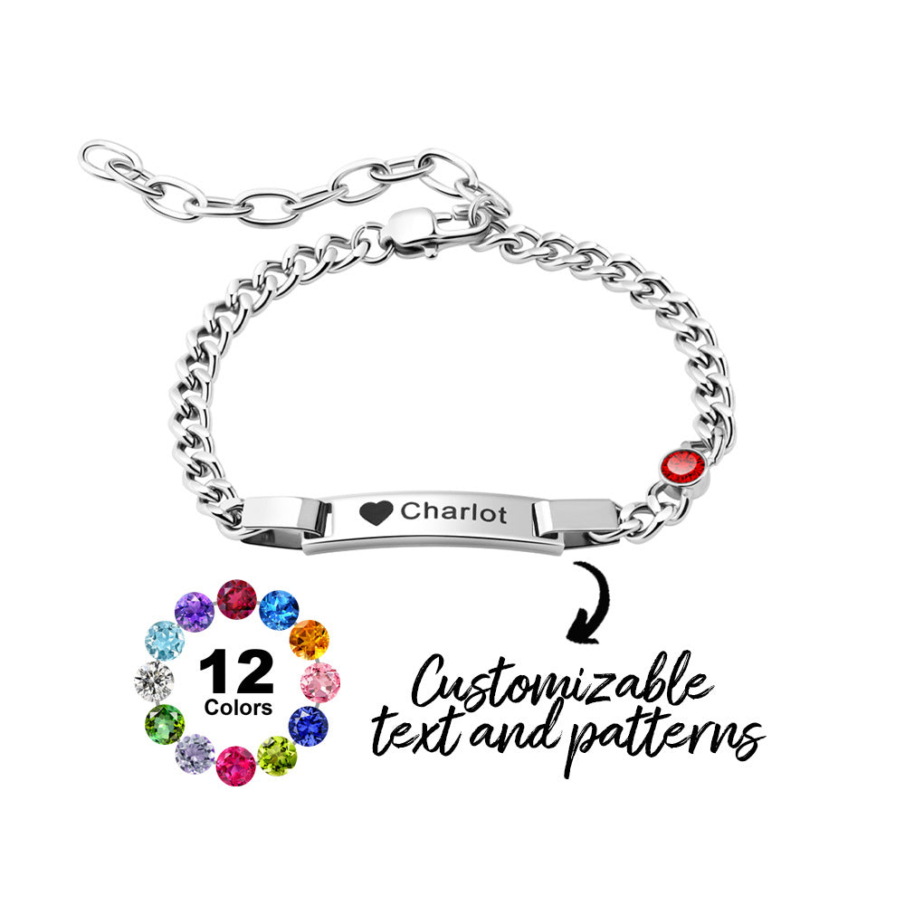 Personalisierte Geburtsstein Armband mit Gravur – Gravurplatte mit Namen, Symbole oder Botschaften, Perfektes Geschenk