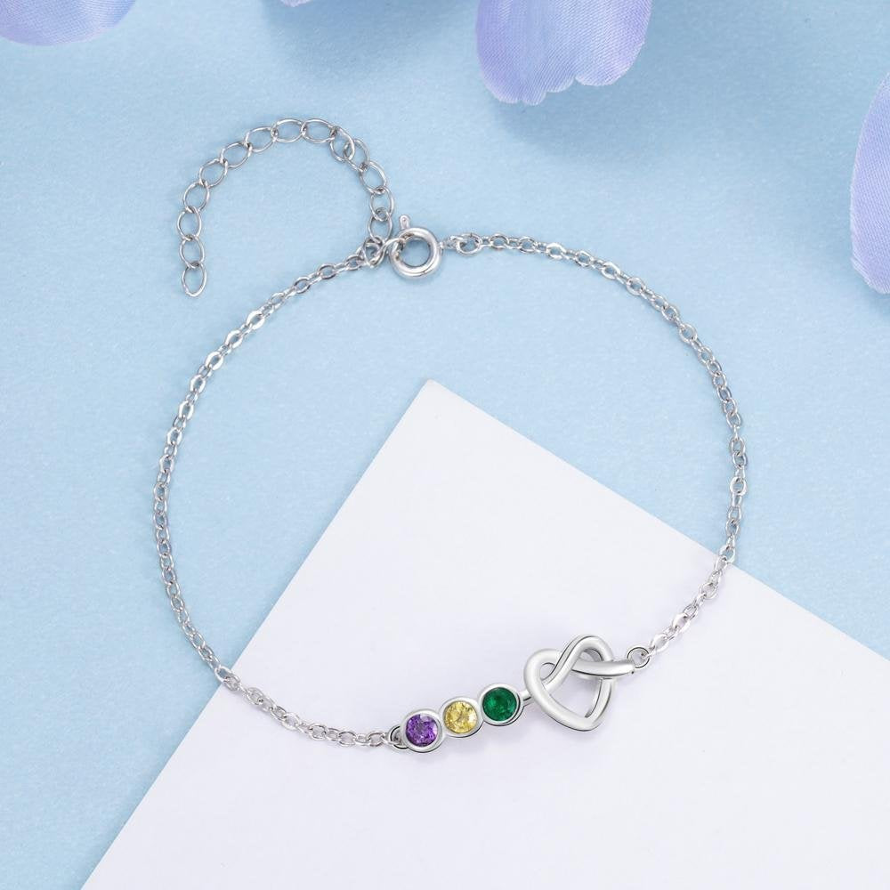 925 Silber Personalisiertes Infinity Herz Geburtsstein Armband – Geburtstag Geschenk für die Freundin