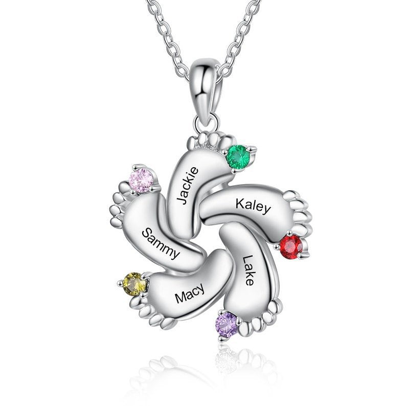 Personalisierte Namenskette mit Geburtsstein – Unendlichkeitsblume Füße,Kreative Geschenke für Mama und Oma