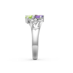 925 Silber Personalisierter 3 Herz Geburtsstein Ring mit Namen - Perfektes Geschenk für Sie