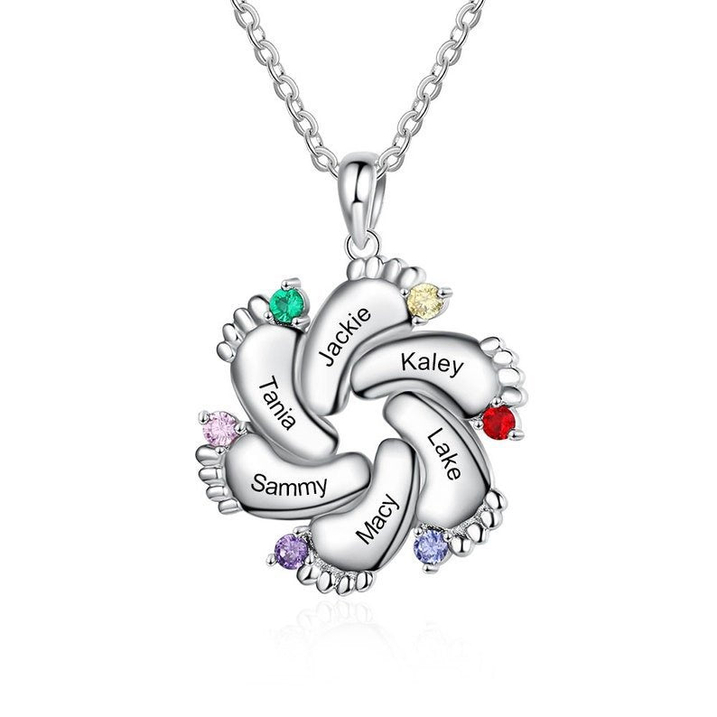 Personalisierte Namenskette mit Geburtsstein – Unendlichkeitsblume Füße,Kreative Geschenke für Mama und Oma