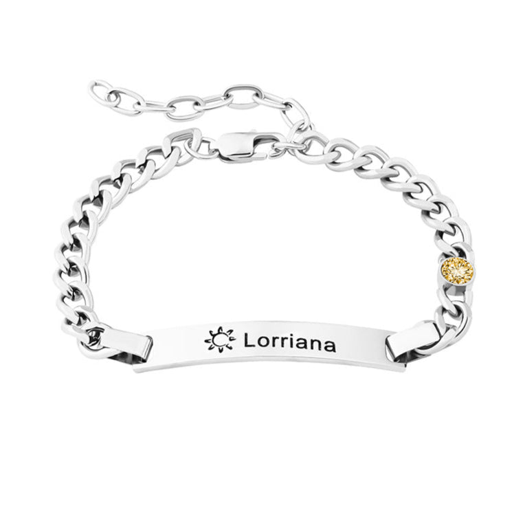 Personalisierte Geburtsstein Armband mit Gravur – Gravurplatte mit Namen, Symbole oder Botschaften, Perfektes Geschenk