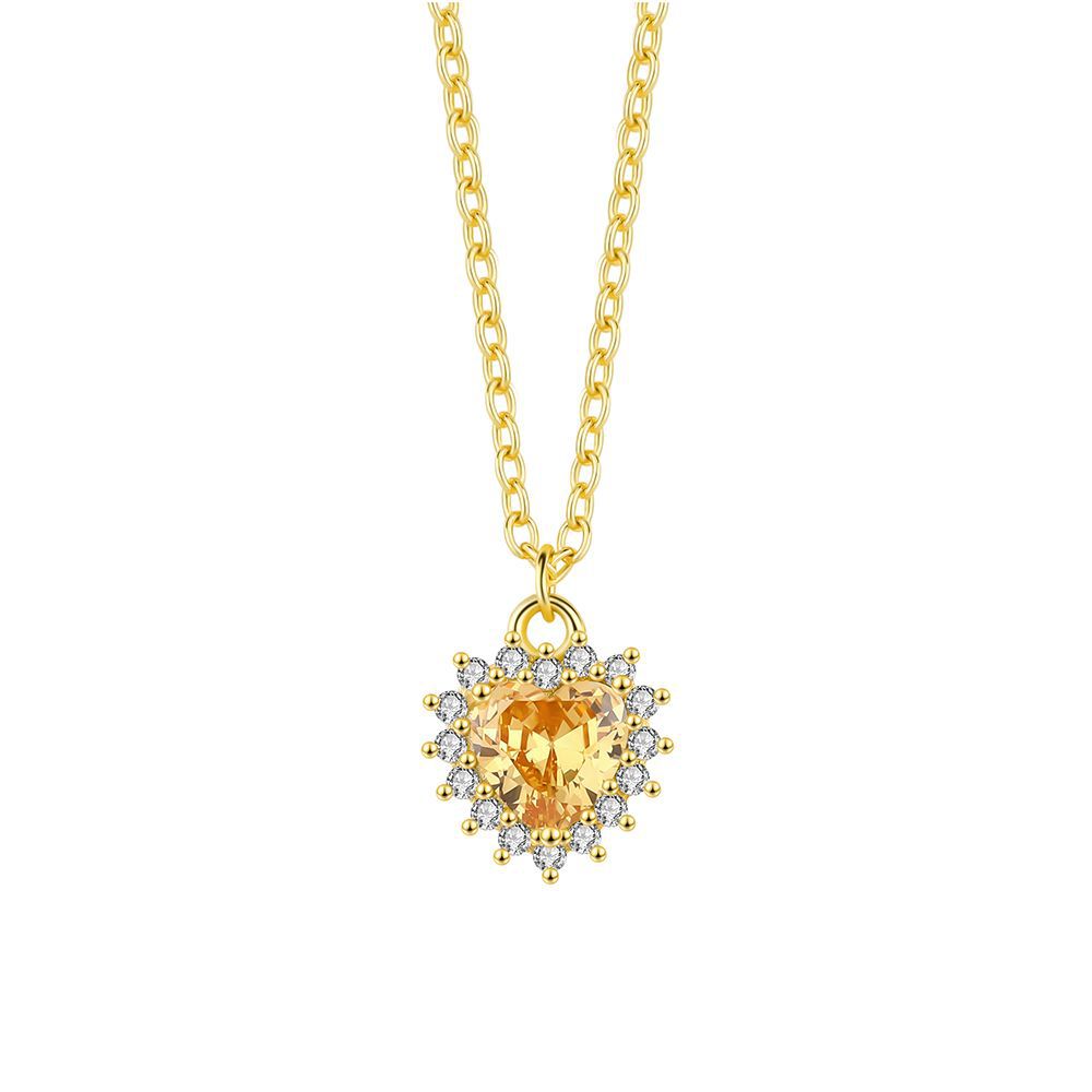 Hochwertige 925 Silber kette vergoldet mit 18K – Herz Anhänger mit Geburtsstein, Modisches und elegantes Schmuckgeschenk