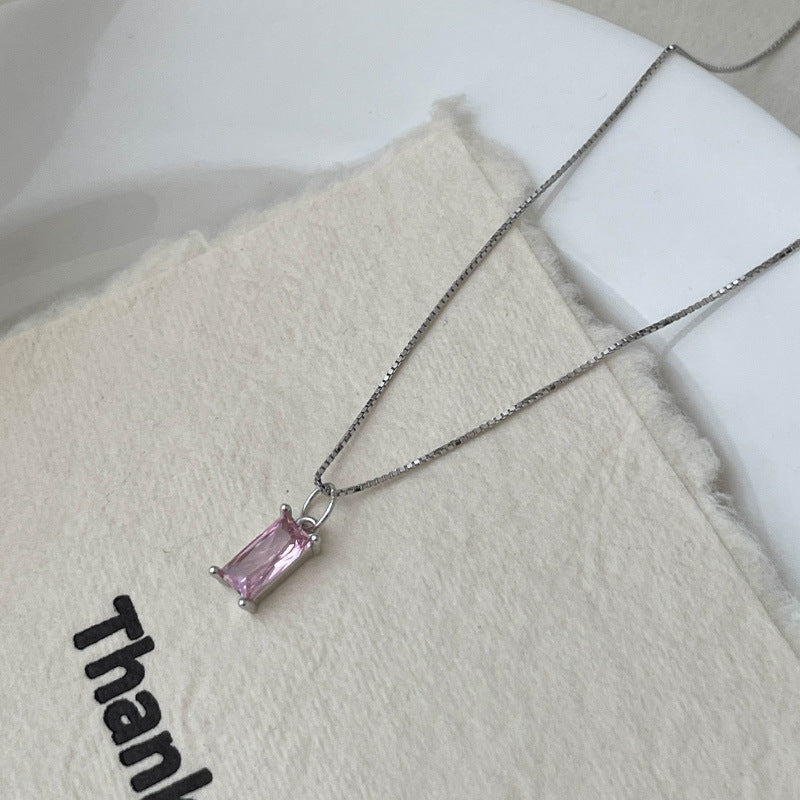 925 SilberPersonalisierte Geburtsstein kette – Minimalistisches funkelndem Zirkonia Rechteck – 12 Farben, stilvoll für jeden Anlass