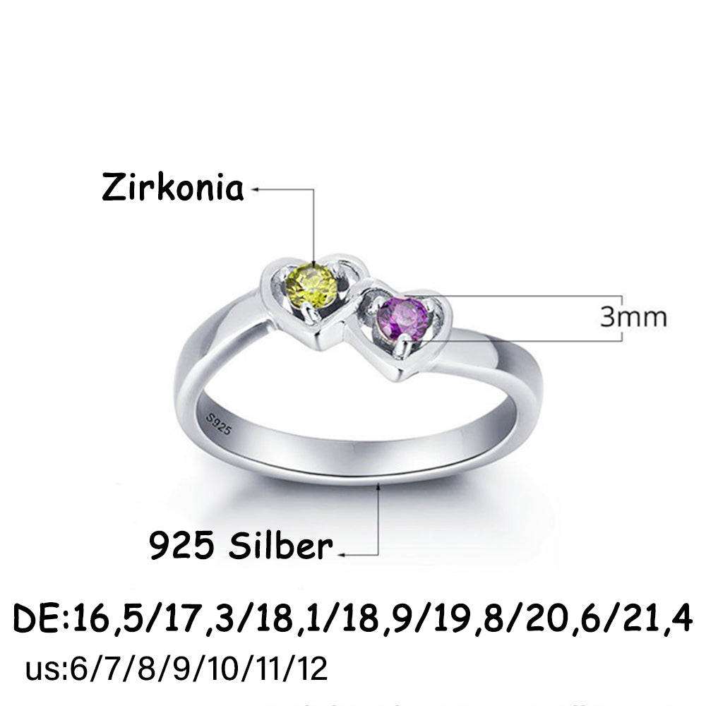 Personalisierter Geburtsstein Namensring – Herz zu Herz, mit Diamanten, Verlobungs Heiratsantrags & Geburtstagsgeschenk für Männer & Frauen