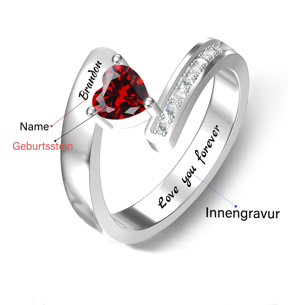 Personalisierter Geburtsstein Ring mit Gravur - Herz Blumen Kleeblatt, Heiratsantrag Freundschaftsring Familienring, Muttertag Geburtstagsgeschenk