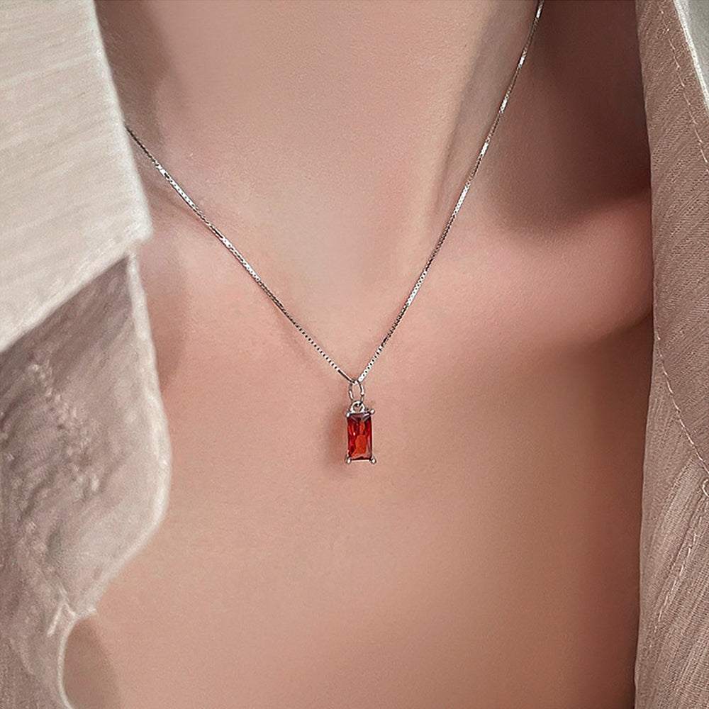 925 SilberPersonalisierte Geburtsstein kette – Minimalistisches funkelndem Zirkonia Rechteck – 12 Farben, stilvoll für jeden Anlass