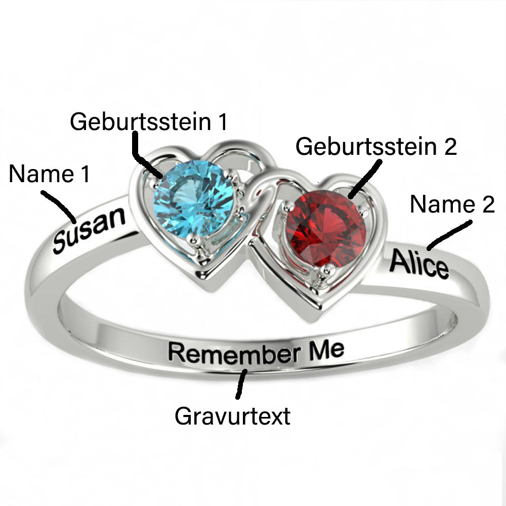 Personalisierter Geburtsstein Namensring – Herz zu Herz, mit Diamanten, Verlobungs Heiratsantrags & Geburtstagsgeschenk für Männer & Frauen