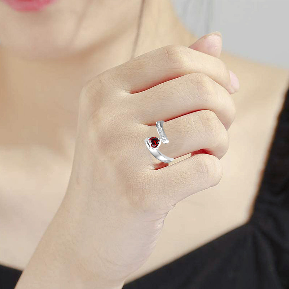 Personalisierter Geburtsstein Ring mit Gravur - Herz Blumen Kleeblatt, Heiratsantrag Freundschaftsring Familienring, Muttertag Geburtstagsgeschenk