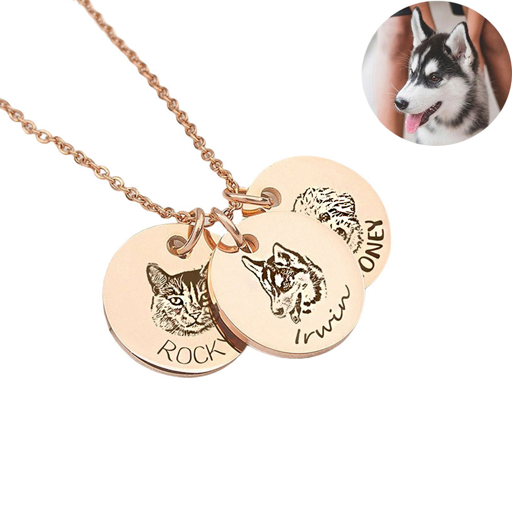 Personalisierte 925 Silber Münzhalskette mit Bild - Skizze Gravur Foto Haustier Kinderzeichnung Fingerabdruck & Name