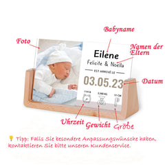 Personalisierter LED-Bilderrahmen mit Foto und Gravur – Individuelles Neugeborenen-Geschenk mit Name, Geburtszeit, Gewicht und Größe
