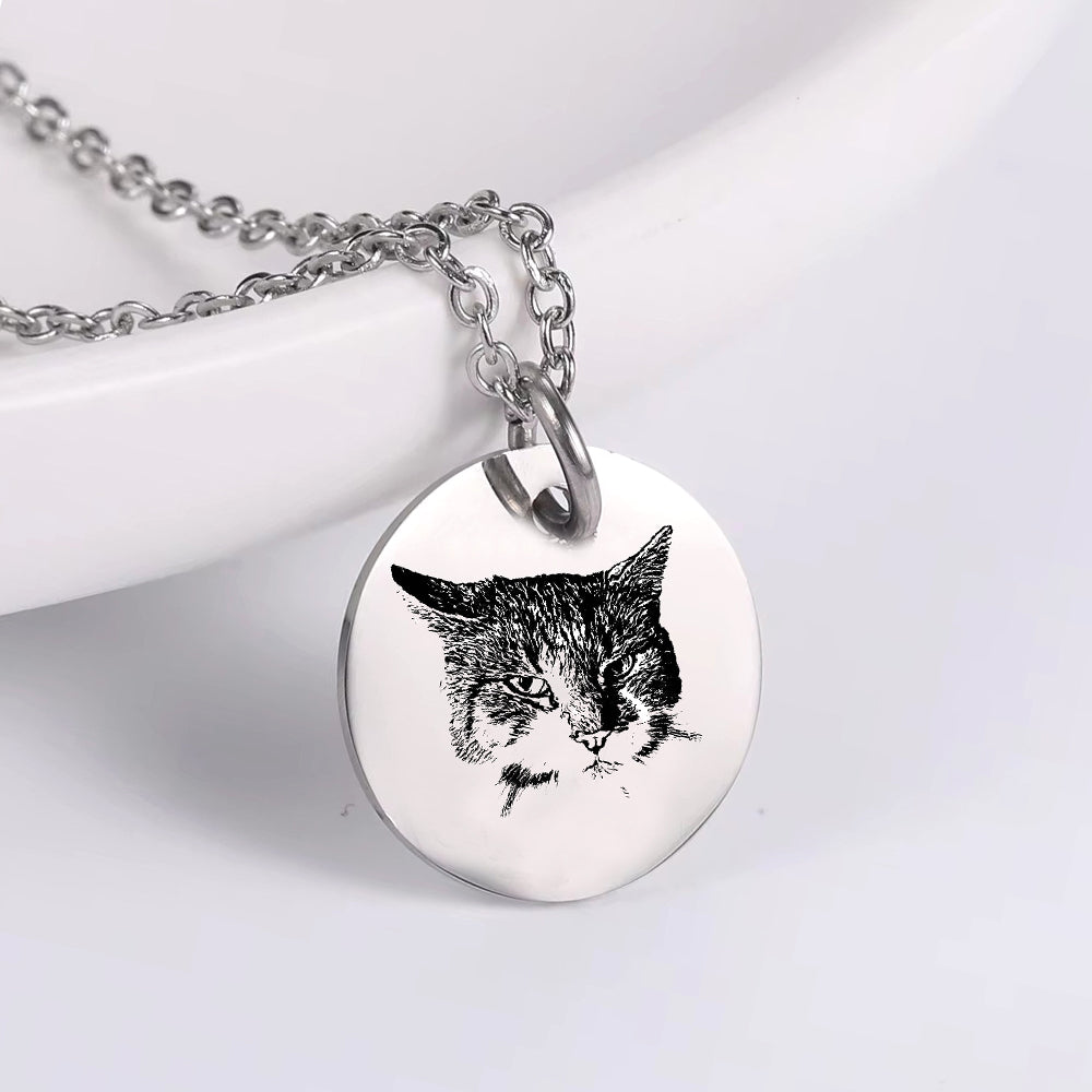 Personalisierte 925 Silber Münzhalskette mit Bild - Skizze Gravur Foto Haustier Kinderzeichnung Fingerabdruck & Name