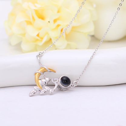 925 Silber Personalisierte Foto Kette mit Projektion - Eleganter Klassiker Kaninchen und Mond Anhänger mit Foto, Perfektes Geschenk für Mama, Freundin oder Ehefrau