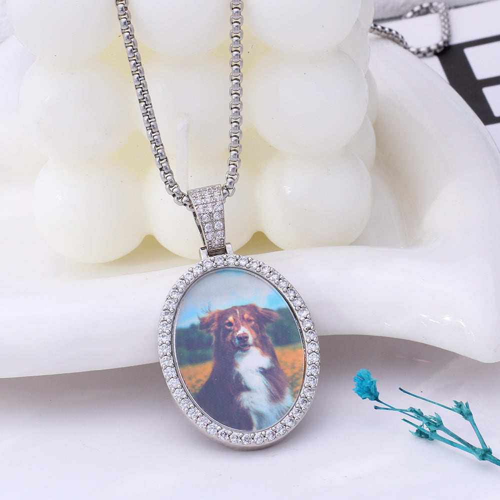 Personalisierte Foto Zirkon Oval Kette - Medaillon mit Foto