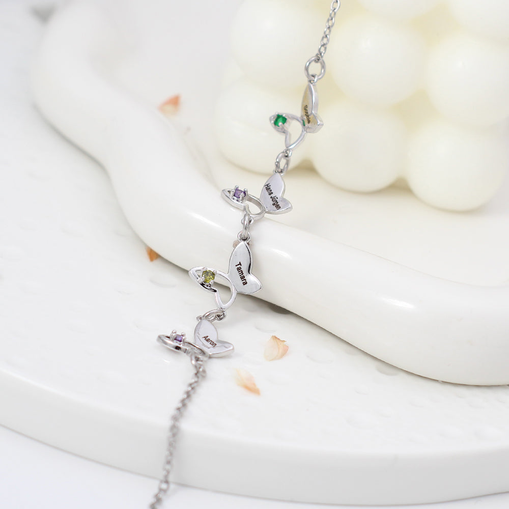 Personalisiertes Schmetterlings Armband mit Geburtssteinen & Namen – Einzigartiges Geschenk für sie