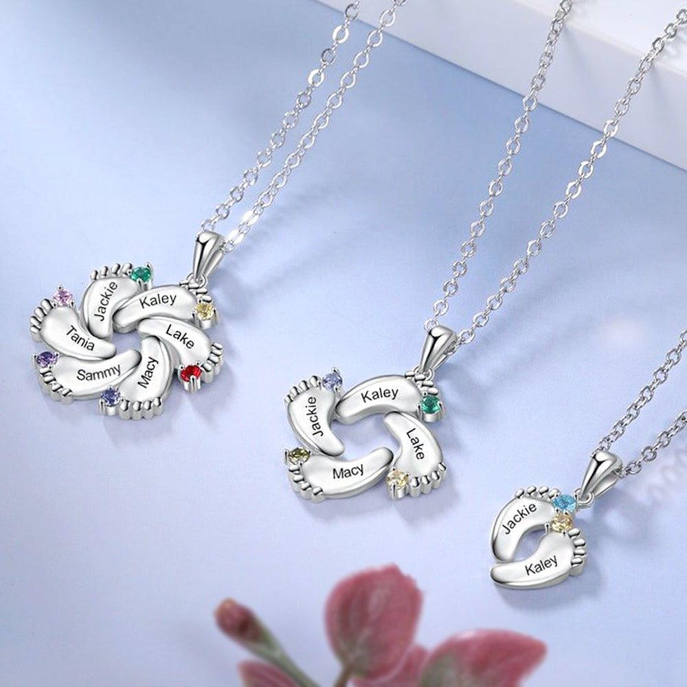 Personalisierte Namenskette mit Geburtsstein – Unendlichkeitsblume Füße,Kreative Geschenke für Mama und Oma