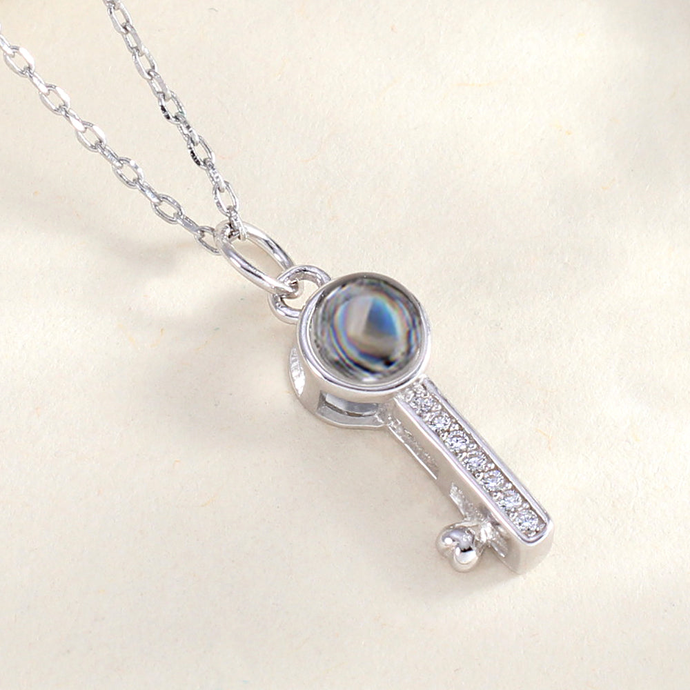 Personalisierte 925 Silber Herz Schlüssel Kette mit Bild im Stein - Ideale Fotogeschenk für Sie