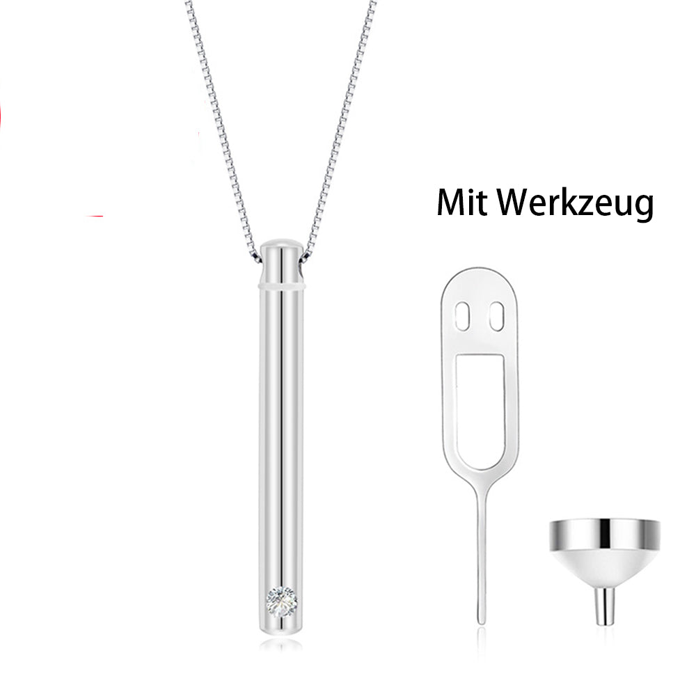 Schmuck aus Asche – Sterlingsilber Halskette mit Mini Urne, Einfache Stabform Anhänger