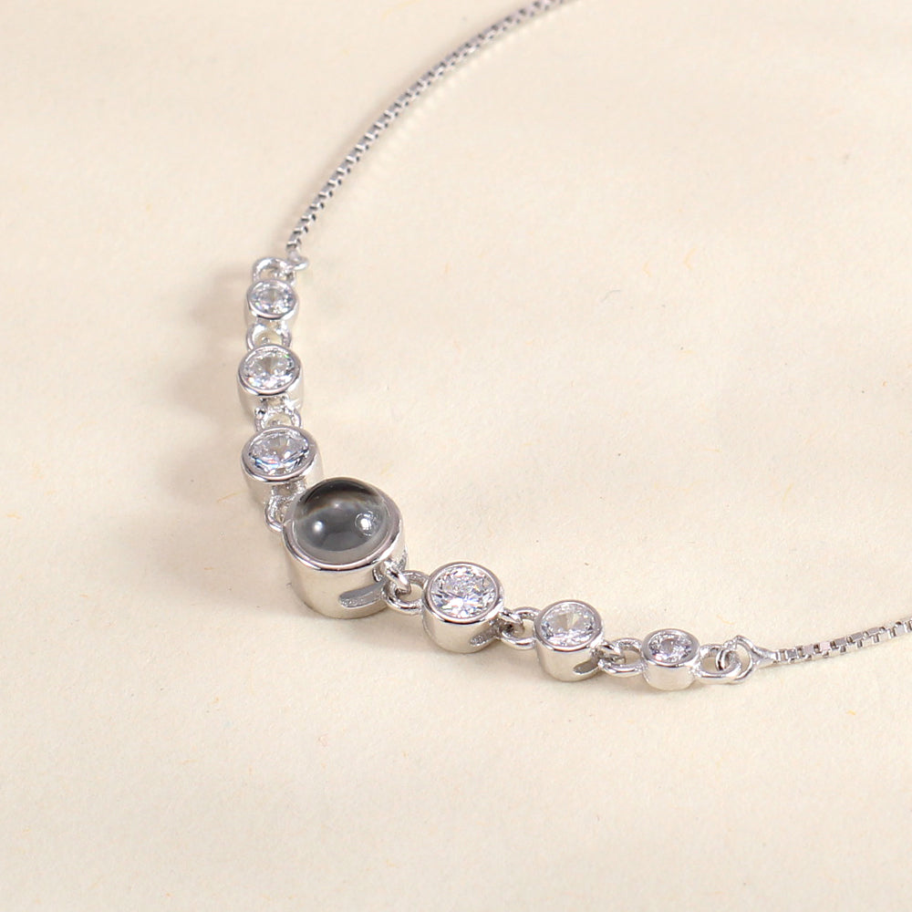 925 Silber Personalisierte Verstellbares Box-Kette Zirkonia Armband mit Bild im Stein  – Perfekte Feines Foto Geschenk für Sie