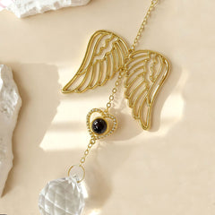 Personalisierter Engelsflügel Herz Kristallanhänger mit Foto im Stein – Kreatives Weihnachtsgeschenk