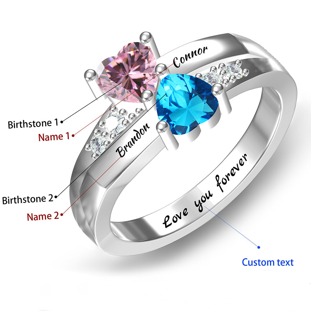 Personalisierter Geburtsstein Ring mit Gravur - Herz Blumen Kleeblatt, Heiratsantrag Freundschaftsring Familienring, Muttertag Geburtstagsgeschenk