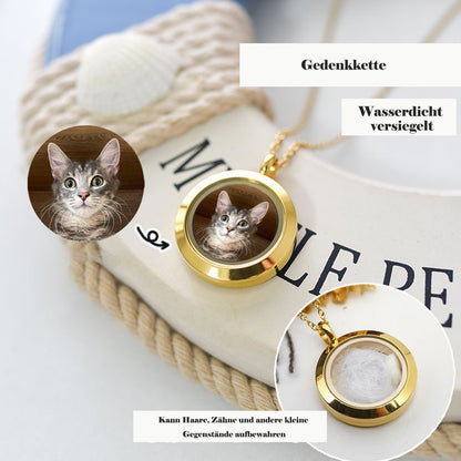 Personalisierter Hochglanz-Edelstahl-Gedenkschmuck – Rundanhänger mit Glas und Haustierfoto, mit Haaraufbewahrung