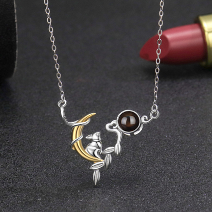 925 Silber Personalisierte Foto Kette mit Projektion - Eleganter Klassiker Kaninchen und Mond Anhänger mit Foto, Perfektes Geschenk für Mama, Freundin oder Ehefrau