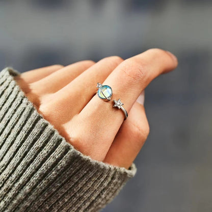 925 Silber Kette mit Bild im Stein - Blau Planeten Sterne Mond Anhänger, Personalisierte Erinnerungs Geschenke