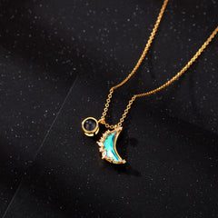 Personalisierte Projektion Kette mit Foto drin im Stein - Leuchtender Mond mit Zirkon eingelegt
