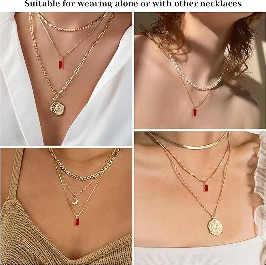 925 SilberPersonalisierte Geburtsstein kette – Minimalistisches funkelndem Zirkonia Rechteck – 12 Farben, stilvoll für jeden Anlass