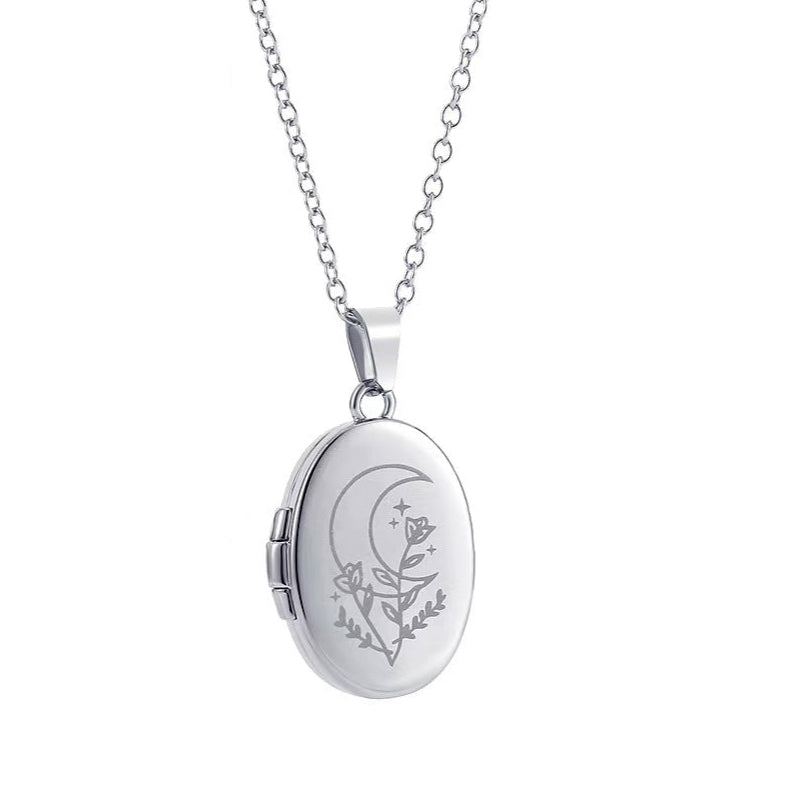 Vergoldete Ovale Foto Medaillon Halskette mit Sonne Mond Böser Blick - Personalisierte Fotos & Text,Erinnerung Schmuck Geschenk für Sie