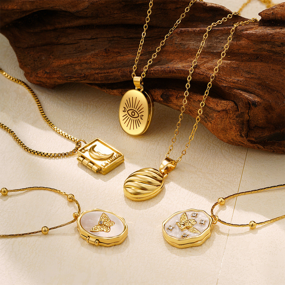 Vergoldete Ovale Foto Medaillon Halskette mit Sonne Mond Böser Blick - Personalisierte Fotos & Text,Erinnerung Schmuck Geschenk für Sie